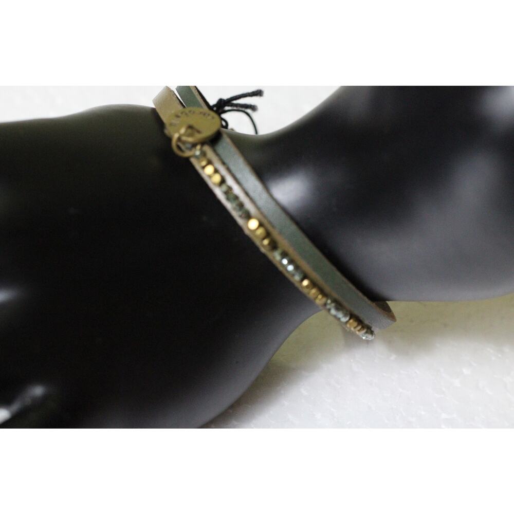 Anthropologie X Cocobelle Green Leather Gold Beaded Bracelet ~ NEW - Picture 4 of 6